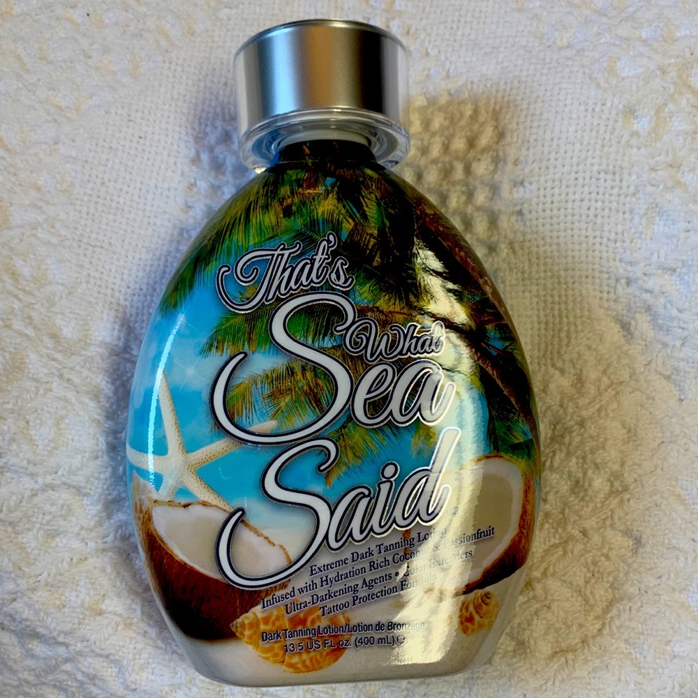 New.  ‘That’s What Sea Said.’  Extreme dark tanning lotion.  13.5 FL oz. (400)ml
